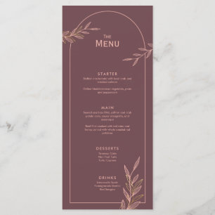 Mauve Pink Gold Leaf Wedding Event Menu Flat Card