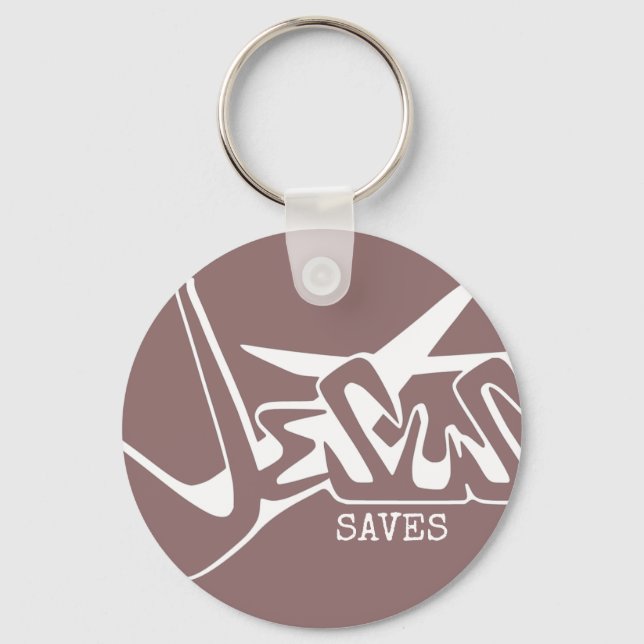 Mauve Pink Graffiti Jesus Saves Key Ring (Front)