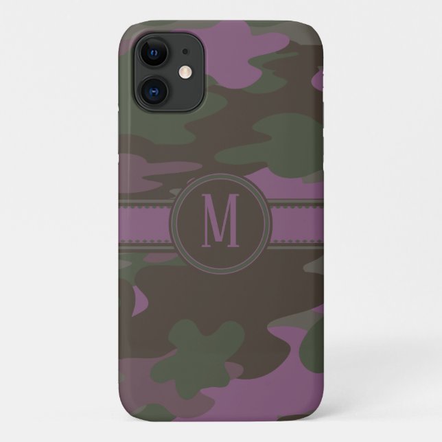 Mauve Pink | Green Camo Dark Monogram Case-Mate iPhone Case (Back)
