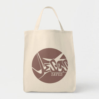 Mauve Pink Green Circle Jesus Saves Graffiti Tote Bag