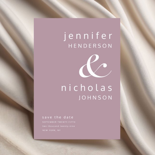 Mauve Pink Modern Ampersand Typography Wedding Save The Date (Mauve Pink Modern Ampersand Typography Wedding Save The Date)