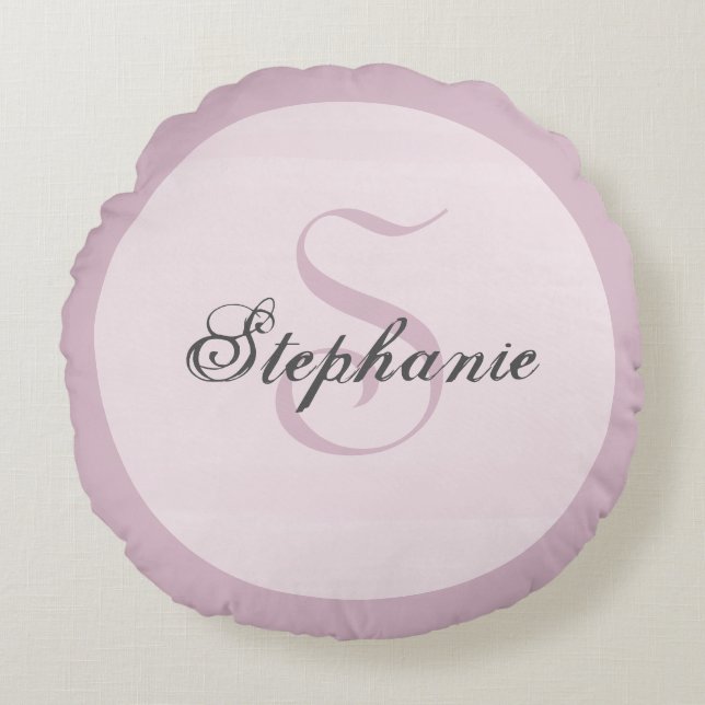 Mauve Pink Modern Unique Typography Monogrammed Round Cushion (Front)