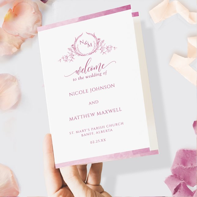 Mauve Pink Monogram Folded Wedding Program (Creator Uploaded)