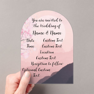 Mauve Pink Mountains and Sun Horizon Acrylic Invitations