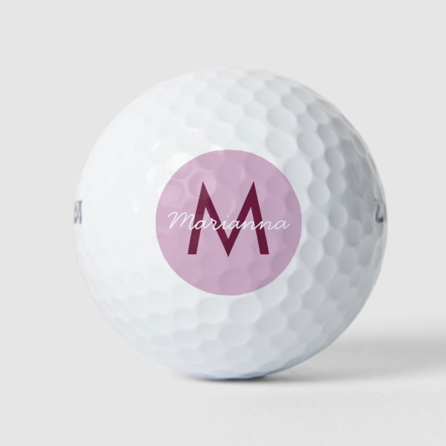 Mauve Pink Name and Modern Monogram Golf Balls (Front)