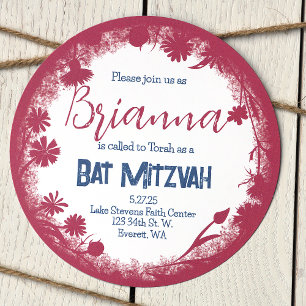 Mauve Pink, Navy Blue Bat Mitzvah Invitation