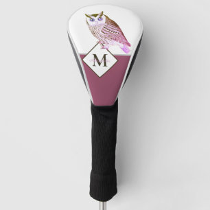 Mauve Pink Owl Monogram Name Golf Head Cover