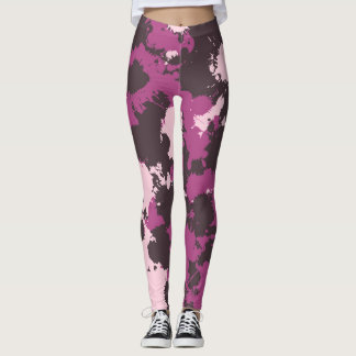 Mauve Pink Paint Splatter Camo Leggings