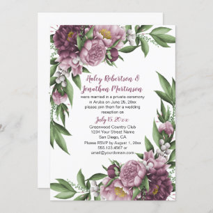 Mauve Pink Peonies Greenery Reception Only Invitation
