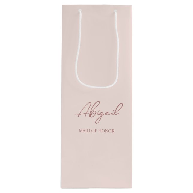 Mauve & Pink Personalised Name Wedding Party Wine Gift Bag (Front)