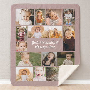 Mauve Pink Personalized 16 Photo Collage Custom Sherpa Blanket