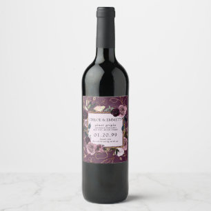 Mauve Pink, Purple Gold Floral Wine Label