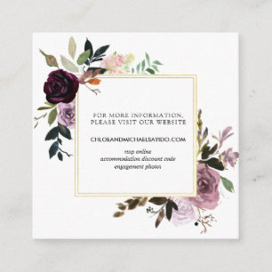 Mauve Pink Rose Floral and Purple Wedding Website Enclosure Card
