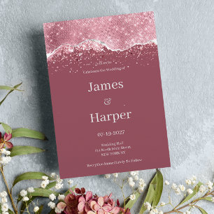 Mauve pink rose gold silver glitter Wedding  Invitation