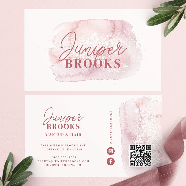 Mauve Pink Social Media QR Code Glitter Business Card (Creator Uploaded)