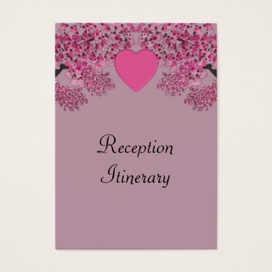 Mauve Pink Velvet Embossed Heart Trees Wedding Business Card