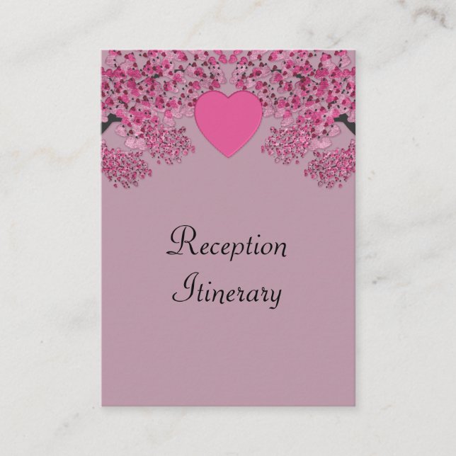 Mauve Pink Velvet Embossed Heart Trees Wedding Enclosure Card (Front)