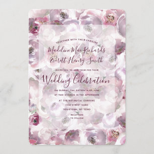Mauve Pink Watercolor Floral Wedding Invitation