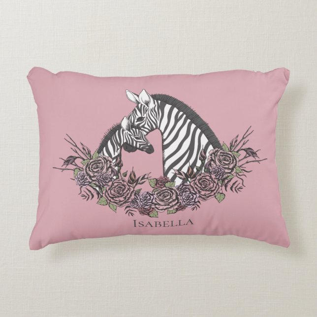 Mauve Pink Zebra Hand-Drawn Accent Decorative Cushion (Front)