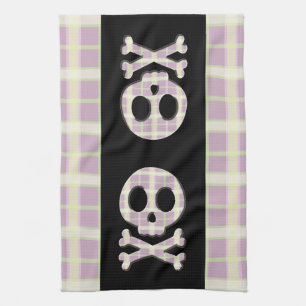 Mauve Plaid Skull Tea Towel