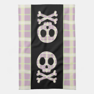 Mauve Plaid Skull Tea Towel