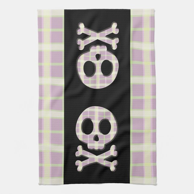 Mauve Plaid Skull Tea Towel (Vertical)
