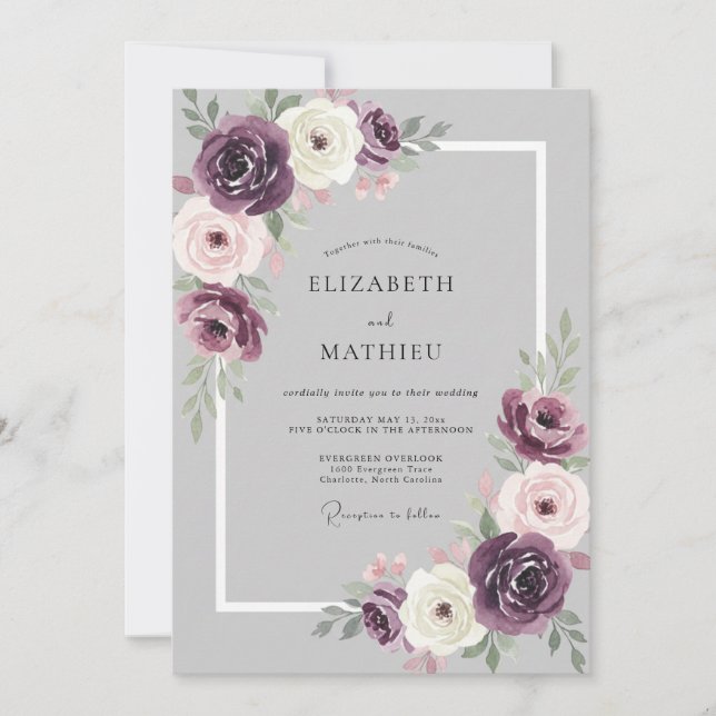 Mauve Plum Blossom Wedding Invitation (Front)
