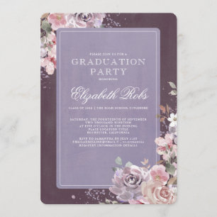 Mauve Plum Lilac Vintage Floral Graduation Party Invitation