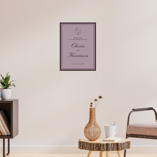 Mauve Plum Monogram Wedding Welcome Sign (Living Room 3)