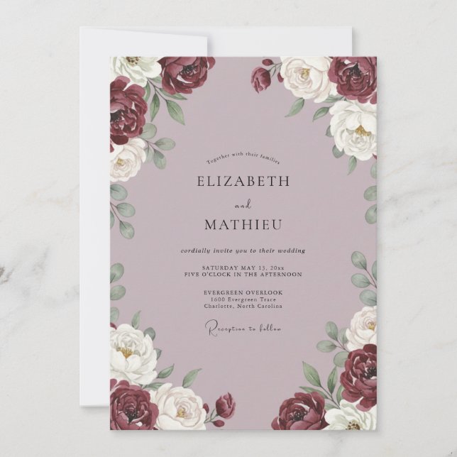 Mauve Plum Peony Wedding Invitation (Front)