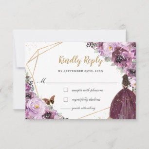 Mauve Plum Purple Floral Quinceañera Princess RSVP