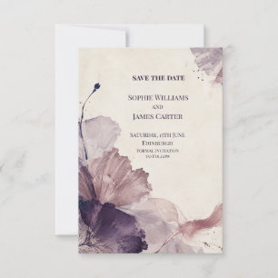 Mauve Poppy Floral Wedding Save The Date