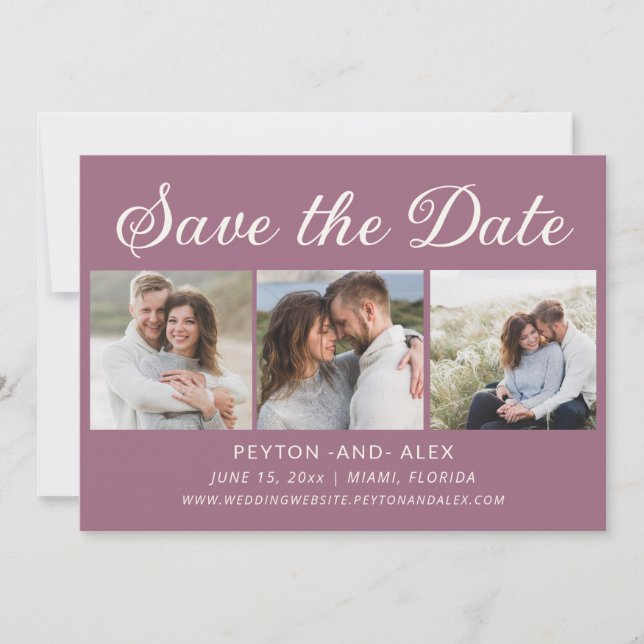 Mauve Purple 4-Photo 2-Sided Wedding Save Date  Save The Date (Front)