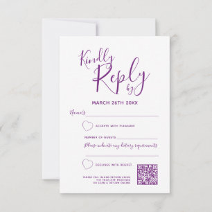 Mauve purple abstract art wedding QR code RSVP Card