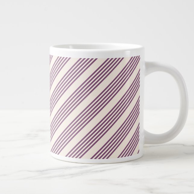 Mauve purple and beige five stripes pattern large coffee mug (Right)