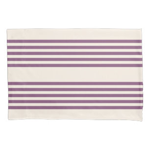 Mauve purple and beige five stripes pattern pillowcase
