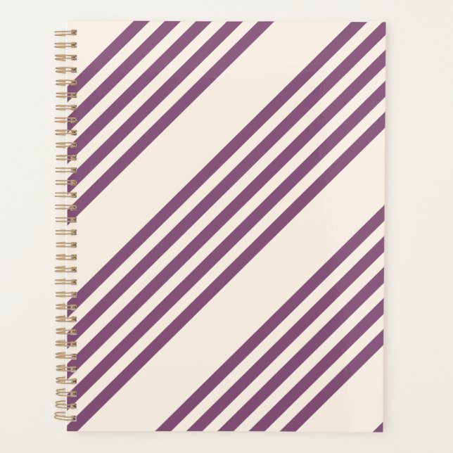 Mauve purple and beige five stripes pattern planner (Front)