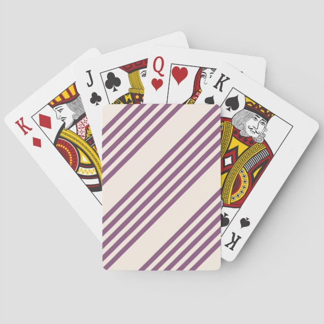 Mauve purple and beige five stripes pattern playing cards (Back)