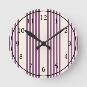 Mauve purple and beige five stripes pattern round clock