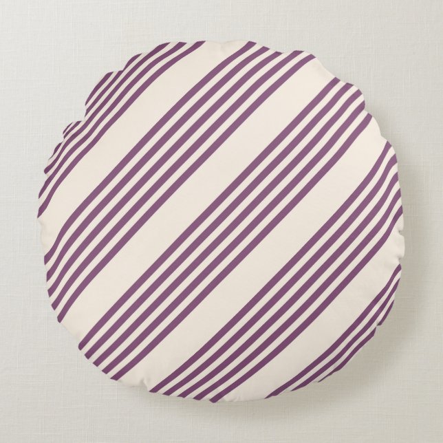 Mauve purple and beige five stripes pattern round cushion (Front)