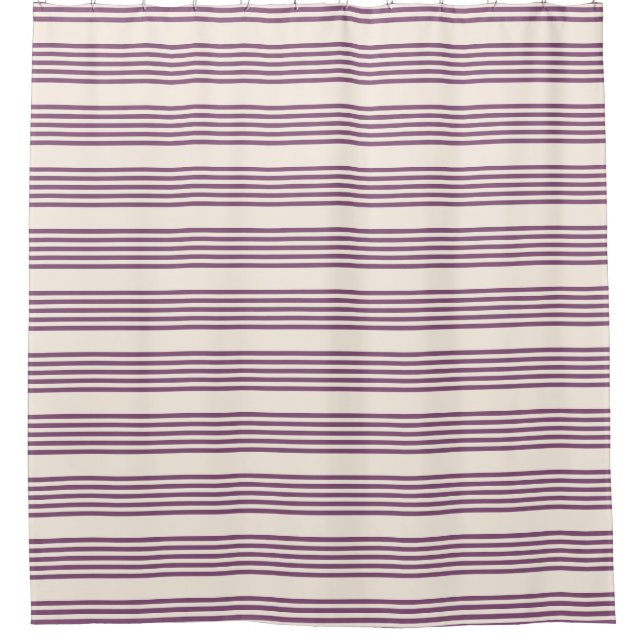 Mauve purple and beige five stripes pattern shower curtain (Front)