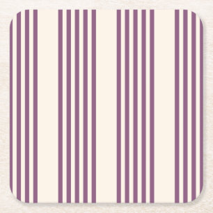 Mauve purple and beige five stripes pattern square paper coaster