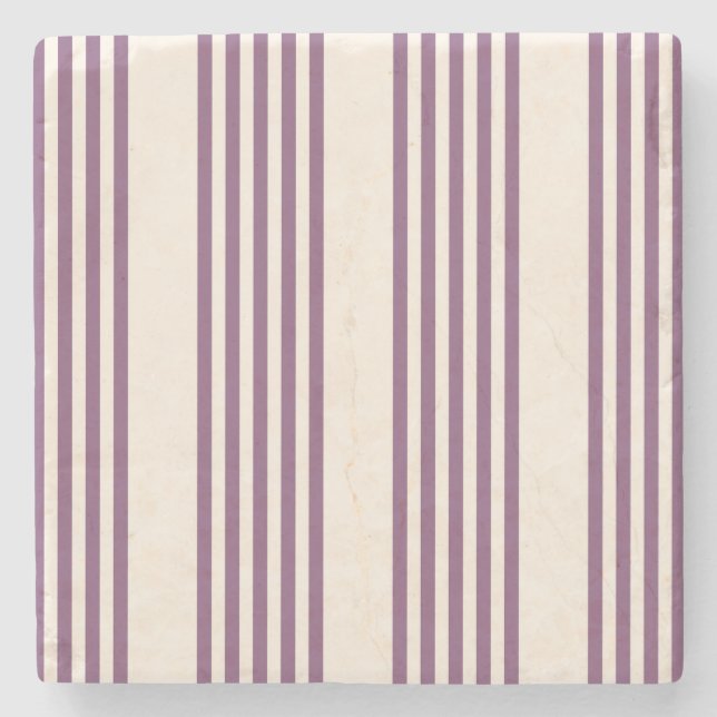 Mauve purple and beige five stripes pattern stone coaster (Front)