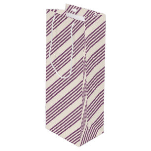 Mauve purple and beige five stripes pattern wine gift bag