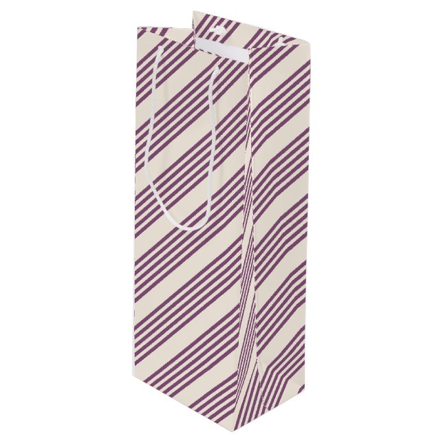 Mauve purple and beige five stripes pattern wine gift bag (Front Angled)