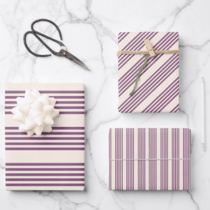 Mauve purple and beige five stripes pattern wrapping paper sheet