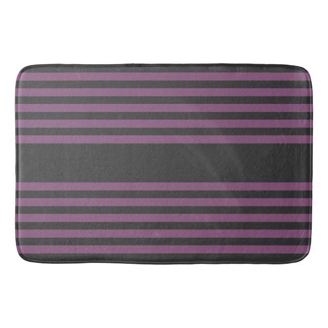 Mauve purple and charcoal five stripes pattern bath mat (Front)