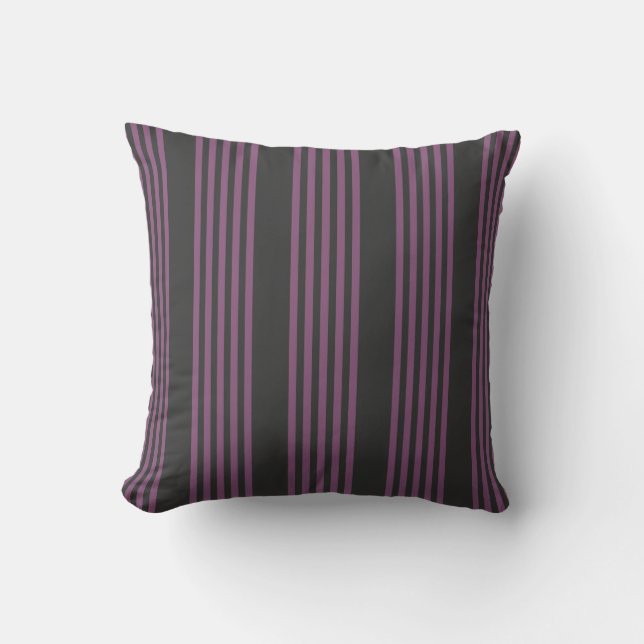 Mauve purple and charcoal five stripes pattern cushion (Front)