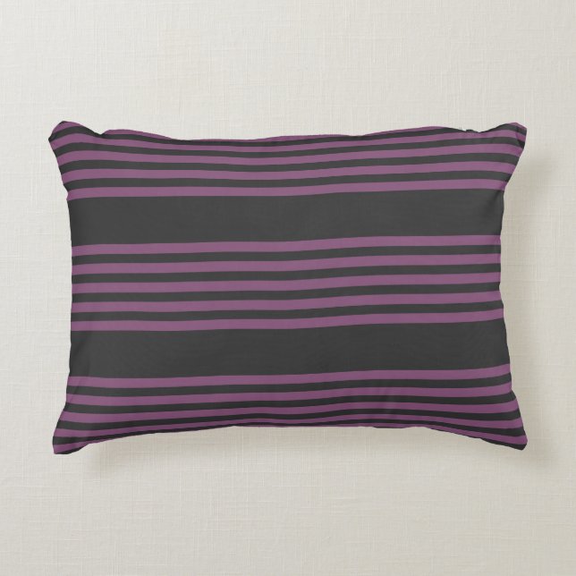 Mauve purple and charcoal five stripes pattern decorative cushion (Front)