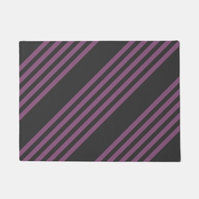 Mauve purple and charcoal five stripes pattern doormat (Front)